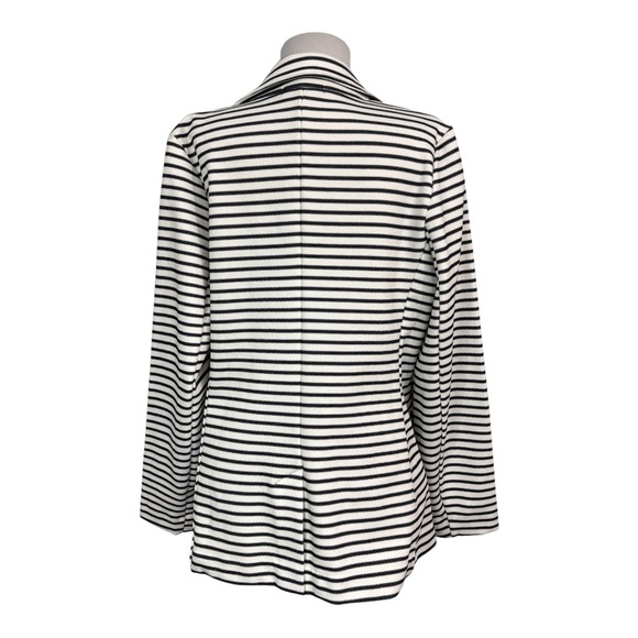 Banana Republic Preppy Large Knit Blazer Jacket Striped Stretch Pockets Navy - Picture 3 of 7